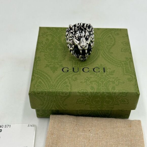 Gucci Other - Gucci iconic Lionhead motif with Black stone  size 10 made in Italy NWT